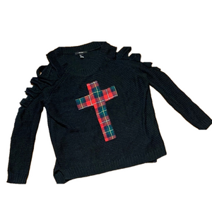 🌹 Forever 21 🌹 Plaid Cross Cutout Arms Crochet Knit Sweater